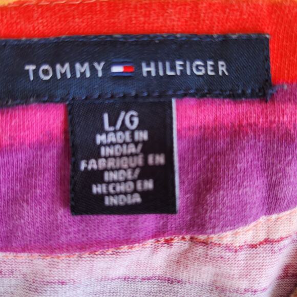 Tommy Hilfiger Striped Midi Dress Beaded Neckline Keyhole Back Multi Size L - Picture 6 of 12